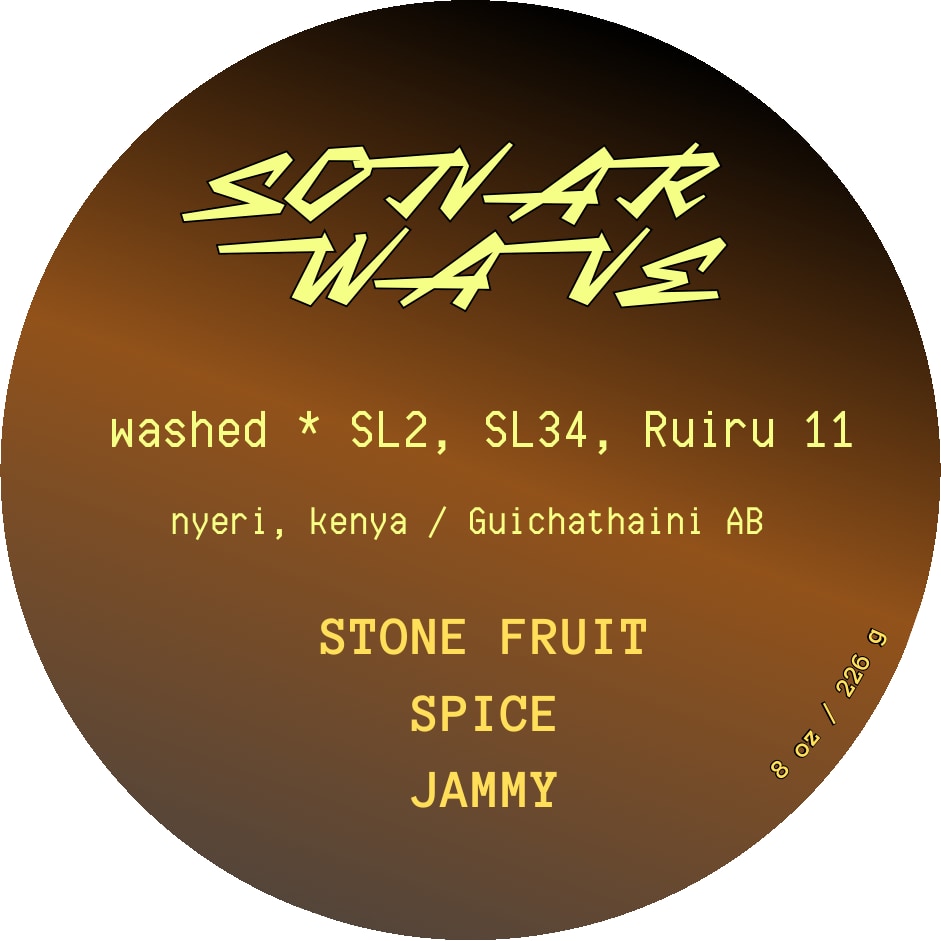 Sonar Wave label — washed coffee from Guichathaini AB, Nyeri, Kenya; stone fruit, spice, jammy